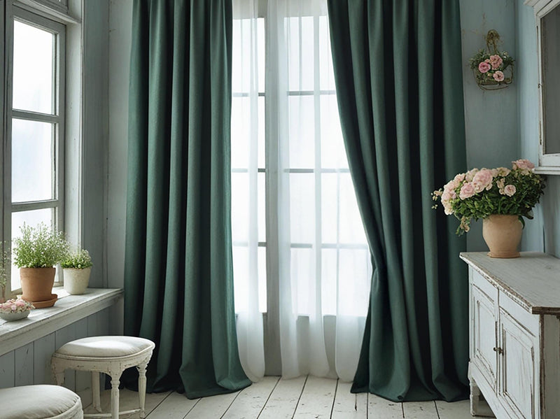 Fern linen curtain Rustic Natural Drapes pair blackout or regular, with optional cotton lining, custom sizing available