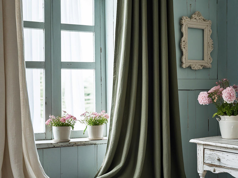 Dark olive linen curtain Rustic Natural Drapes pair blackout or regular, with optional cotton lining, custom sizing available