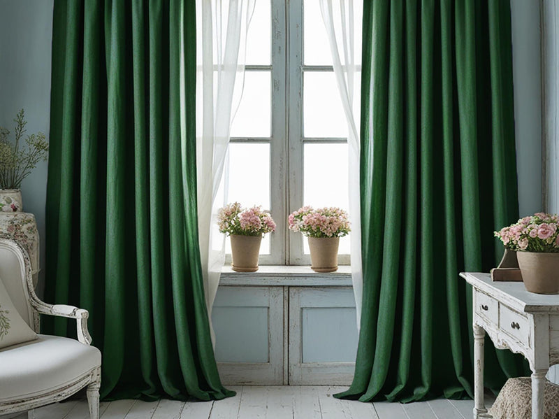 Verdant linen curtain Rustic Natural Drapes pair blackout or regular, with optional cotton lining, custom sizing available