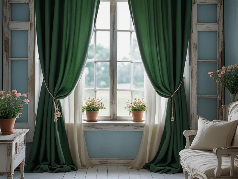 Verdant linen curtain Rustic Natural Drapes pair blackout or regular, with optional cotton lining, custom sizing available