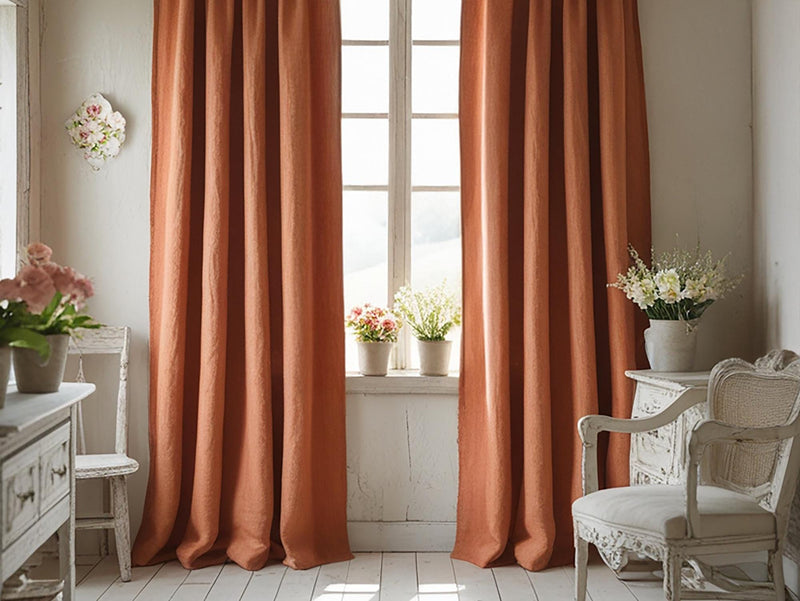 Carrot linen curtain Rustic Natural Drapes pair blackout or regular, medium-weight, with optional cotton lining, custom sizing available