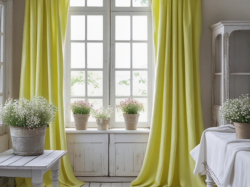 Lemon linen curtain Rustic Natural Drapes pair blackout or regular, with optional cotton lining, custom sizing available