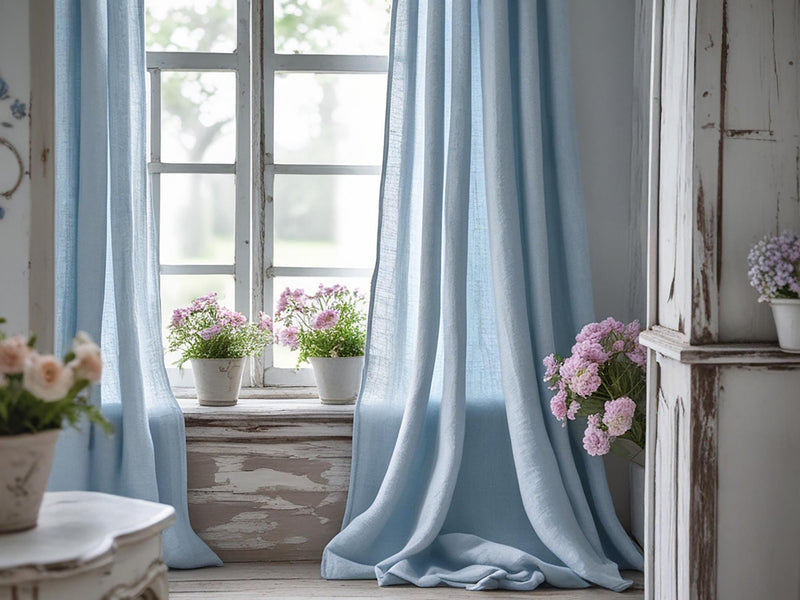 Ice linen curtain Rustic Natural Drapes pair blackout or regular, with optional cotton lining, custom sizing available