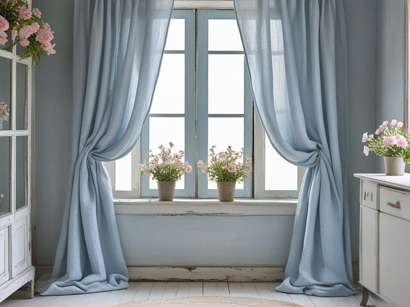 Ice linen curtain Rustic Natural Drapes pair blackout or regular, with optional cotton lining, custom sizing available