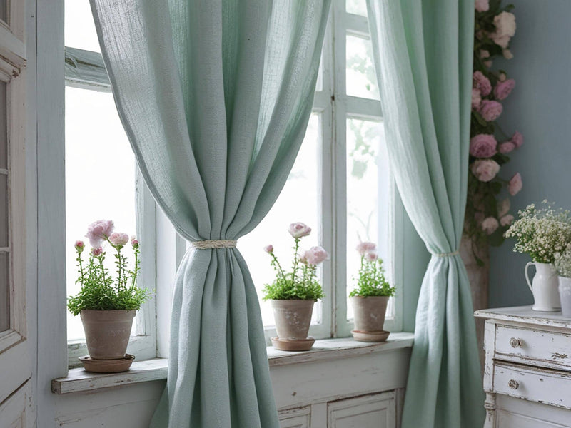 Sea linen curtain Rustic Natural Drapes pair blackout or regular, with optional cotton lining, custom sizing available