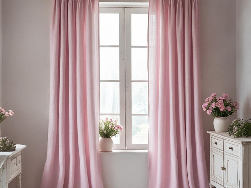 Pastel pink linen curtain Rustic Natural Drapes pair blackout or regular,, with optional cotton lining, custom sizing available