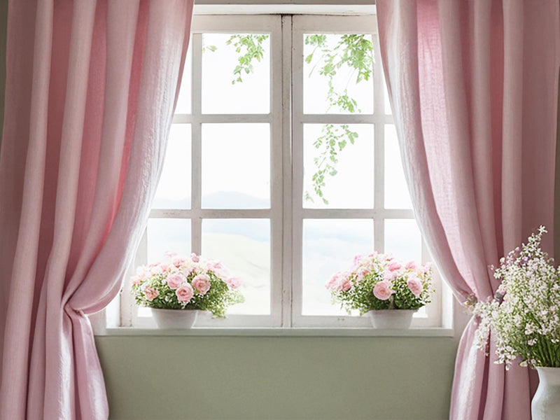 Pastel pink linen curtain Rustic Natural Drapes pair blackout or regular,, with optional cotton lining, custom sizing available