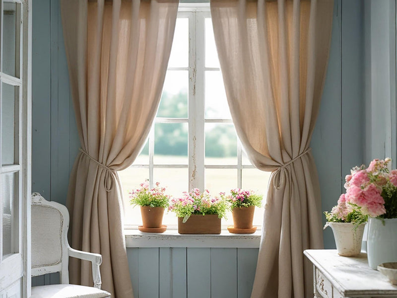 Caramel linen curtain Rustic Natural Drapes pair blackout or regular, medium-weight, with optional cotton lining, custom sizing available