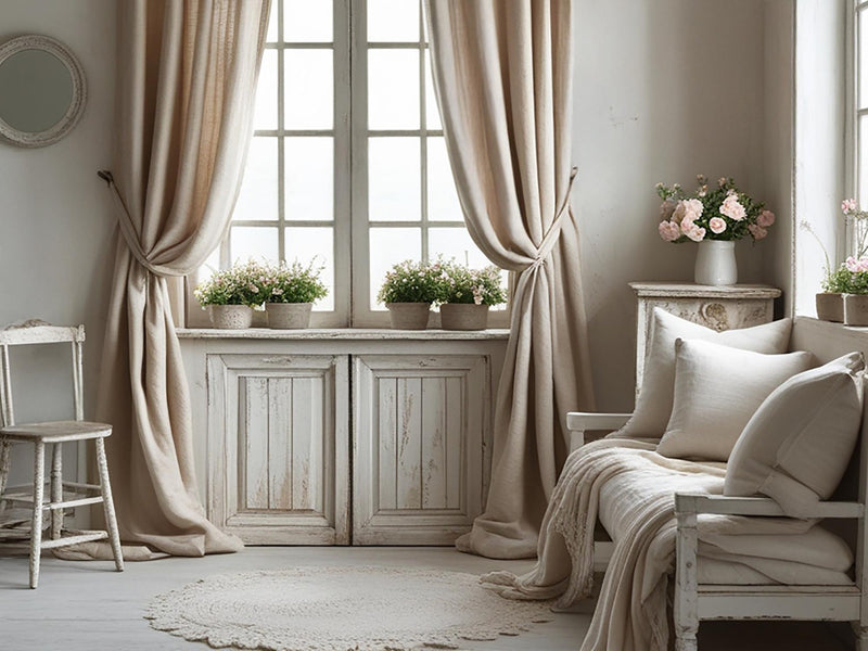 Oat linen curtain Rustic Natural Drapes pair blackout or regular, medium-weight, with optional cotton lining, custom sizing available