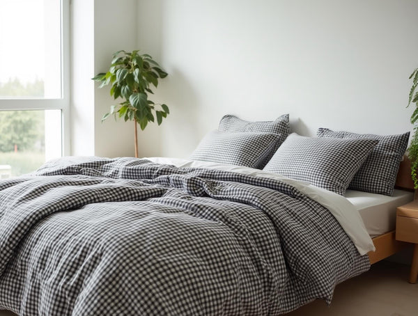 Black Gingham Cotton Bedding Set