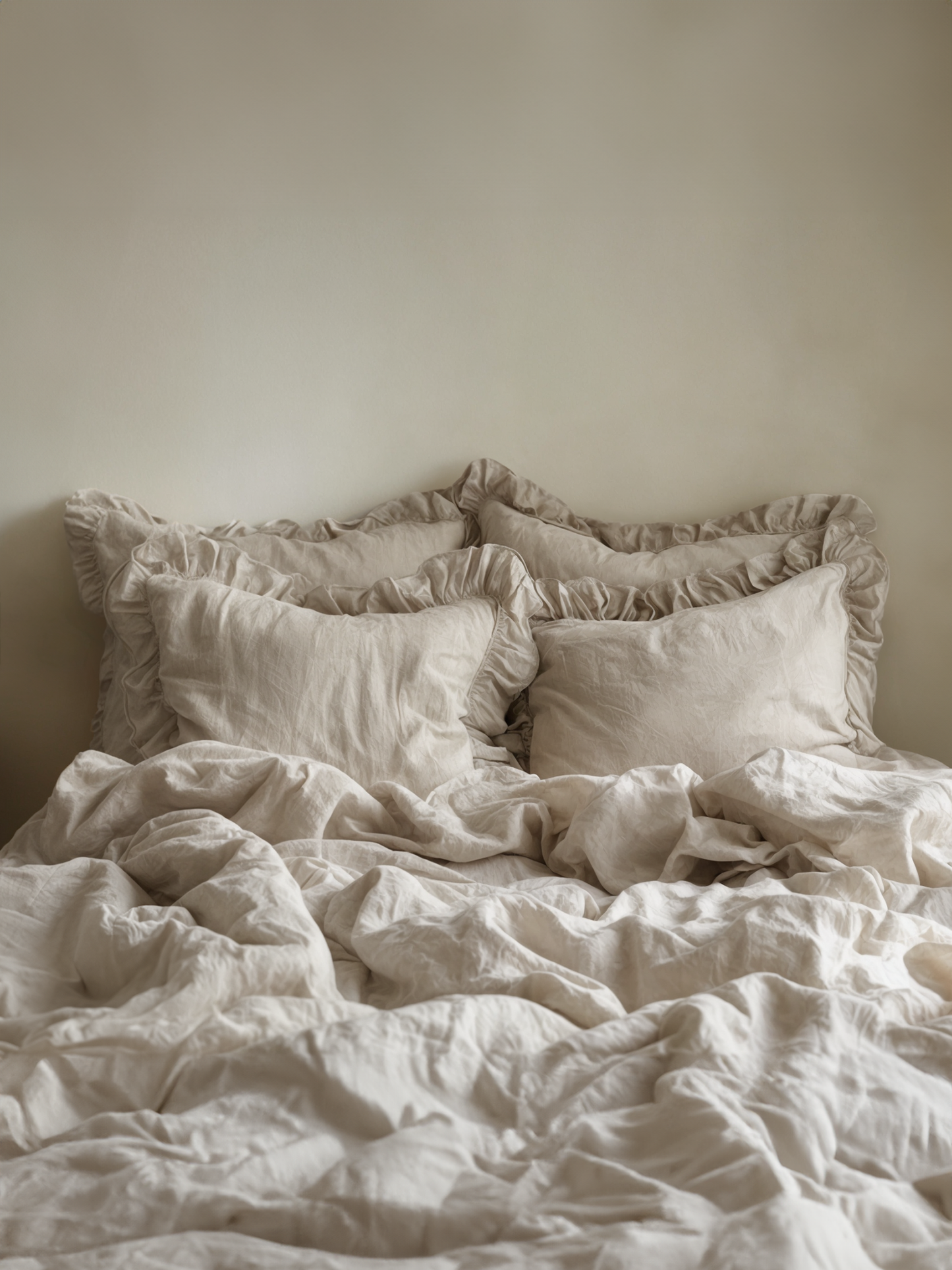 Sand ruffled linen pillow cover
