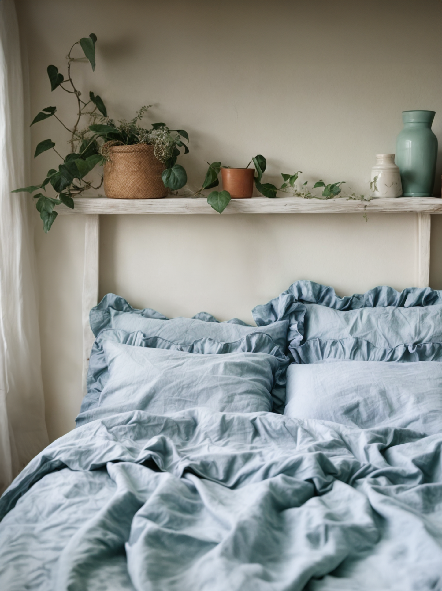 Ice ruffled linen pillow case