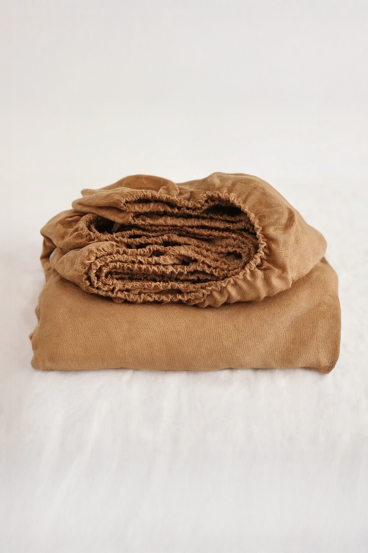 Almond linen fitted sheet