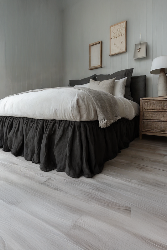 Charcoal linen ruffled bed skirt