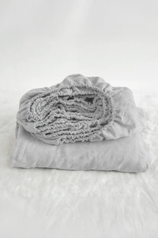 Light gray linen fitted sheet