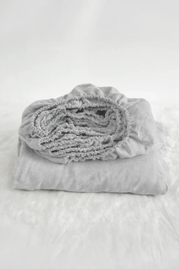 Light gray linen fitted sheet