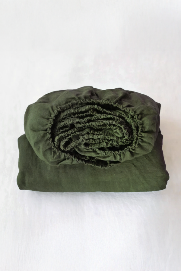 Khaki linen fitted sheet
