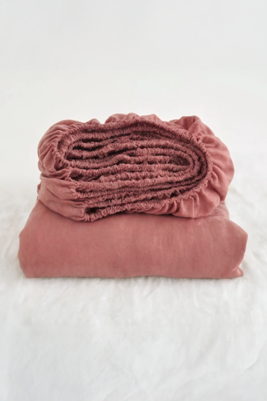 Coral linen fitted sheet