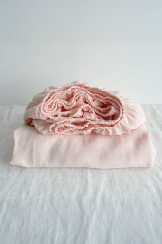 Peach linen fitted sheet