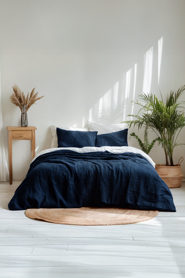 Navy linen flat sheet