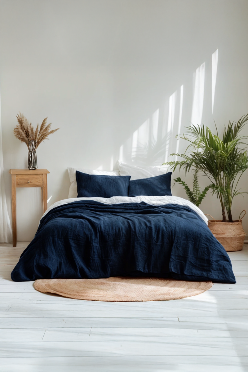 Navy linen flat sheet