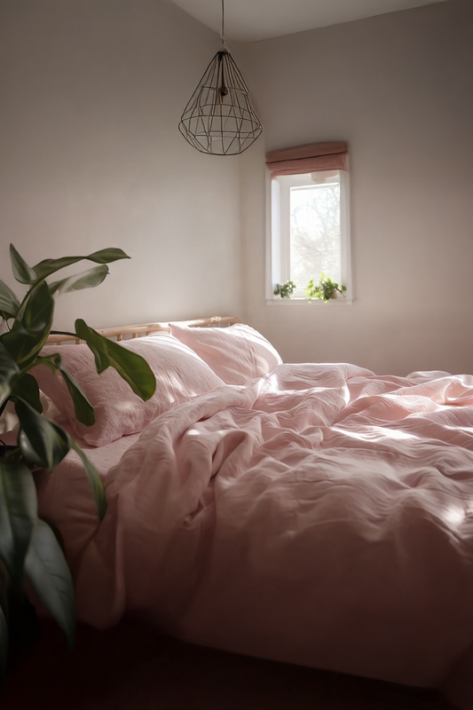 Pastel pink linen sheet set