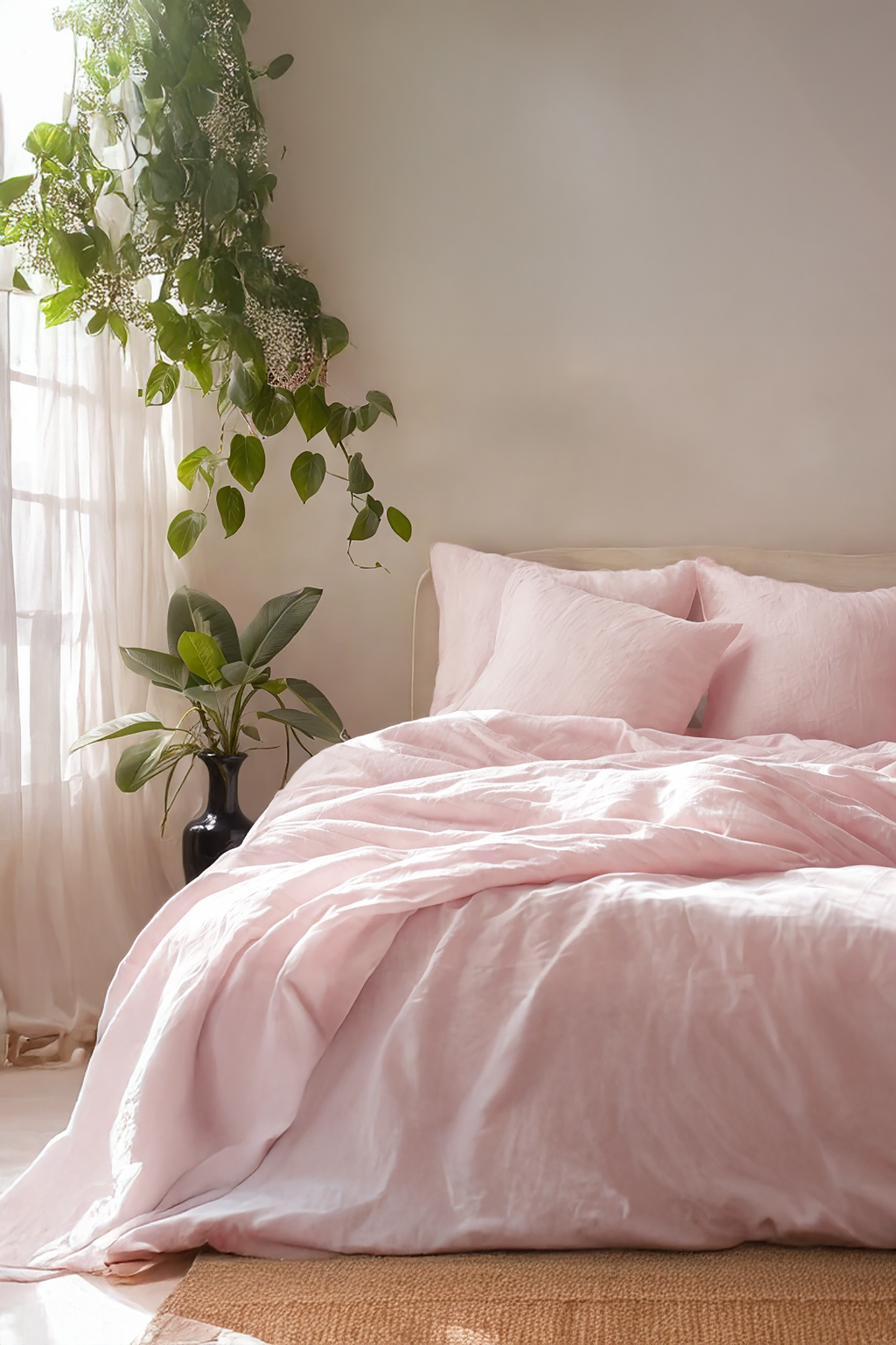 Pastel pink linen flat sheet