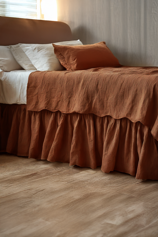 Ginger linen ruffled bed skirt