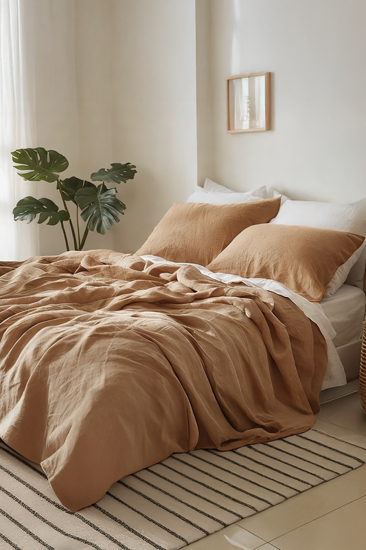 Almond linen flat sheet
