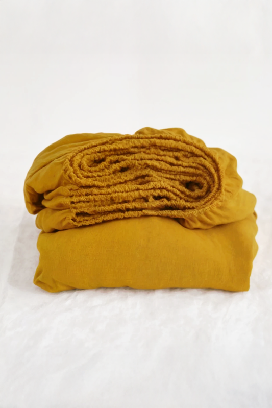 Amber linen fitted sheet