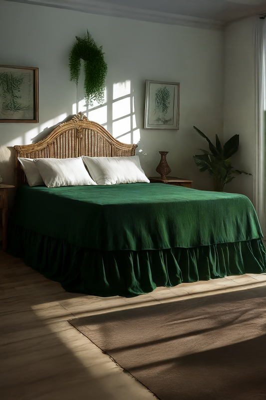 Verdant linen ruffled bed skirt