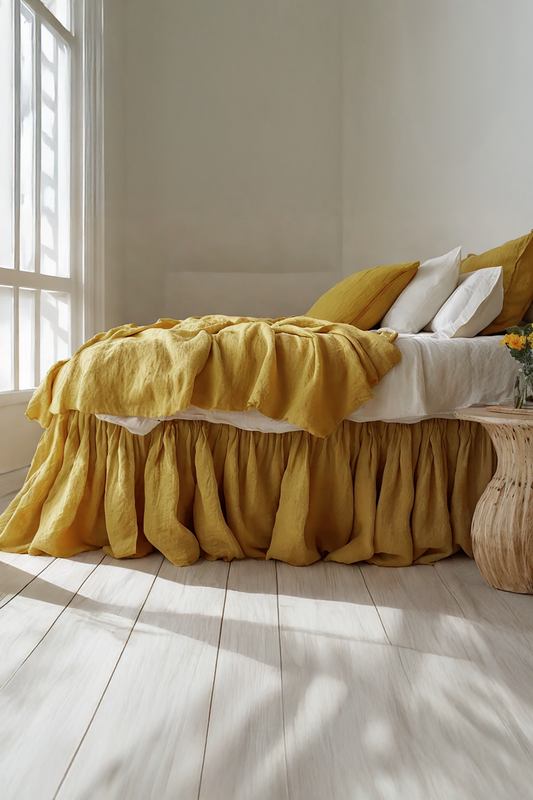 Amber linen ruffled bed skirt