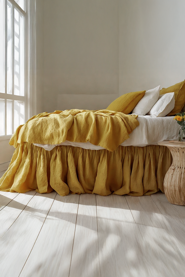 Amber linen ruffled bed skirt