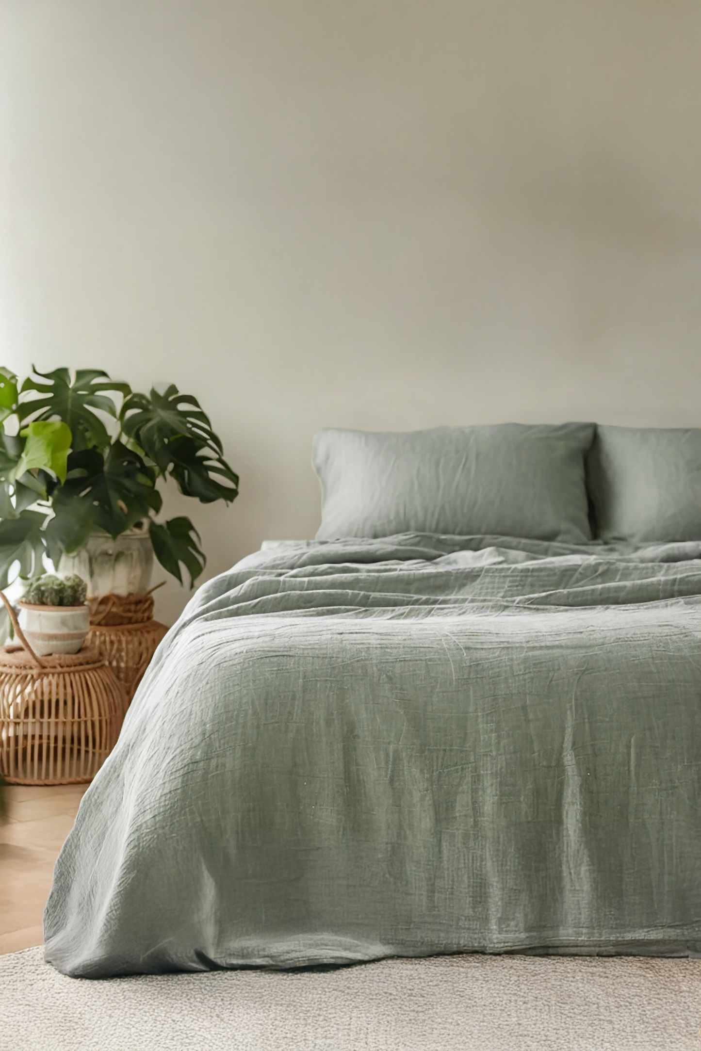 Sage linen flat sheet