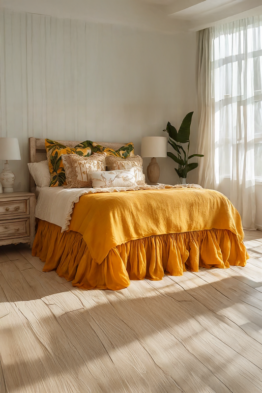 Marigold linen ruffled bed skirt