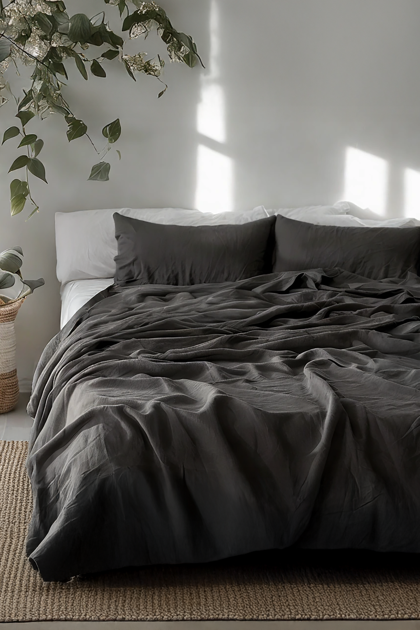 Charcoal linen flat sheet