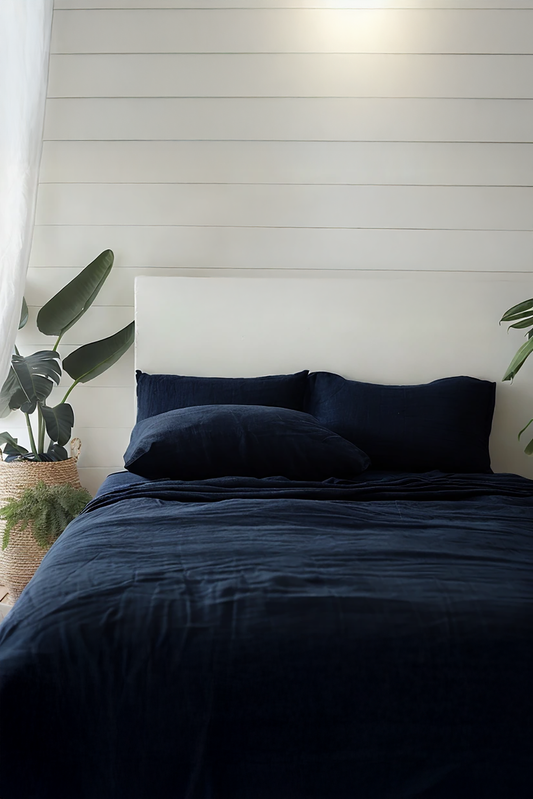 Navy Linen Bedding Set