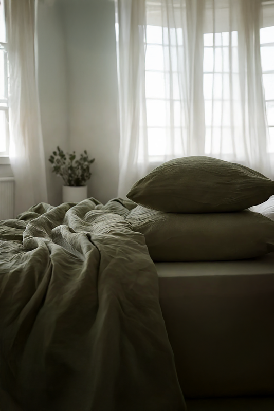Khaki linen flat sheet