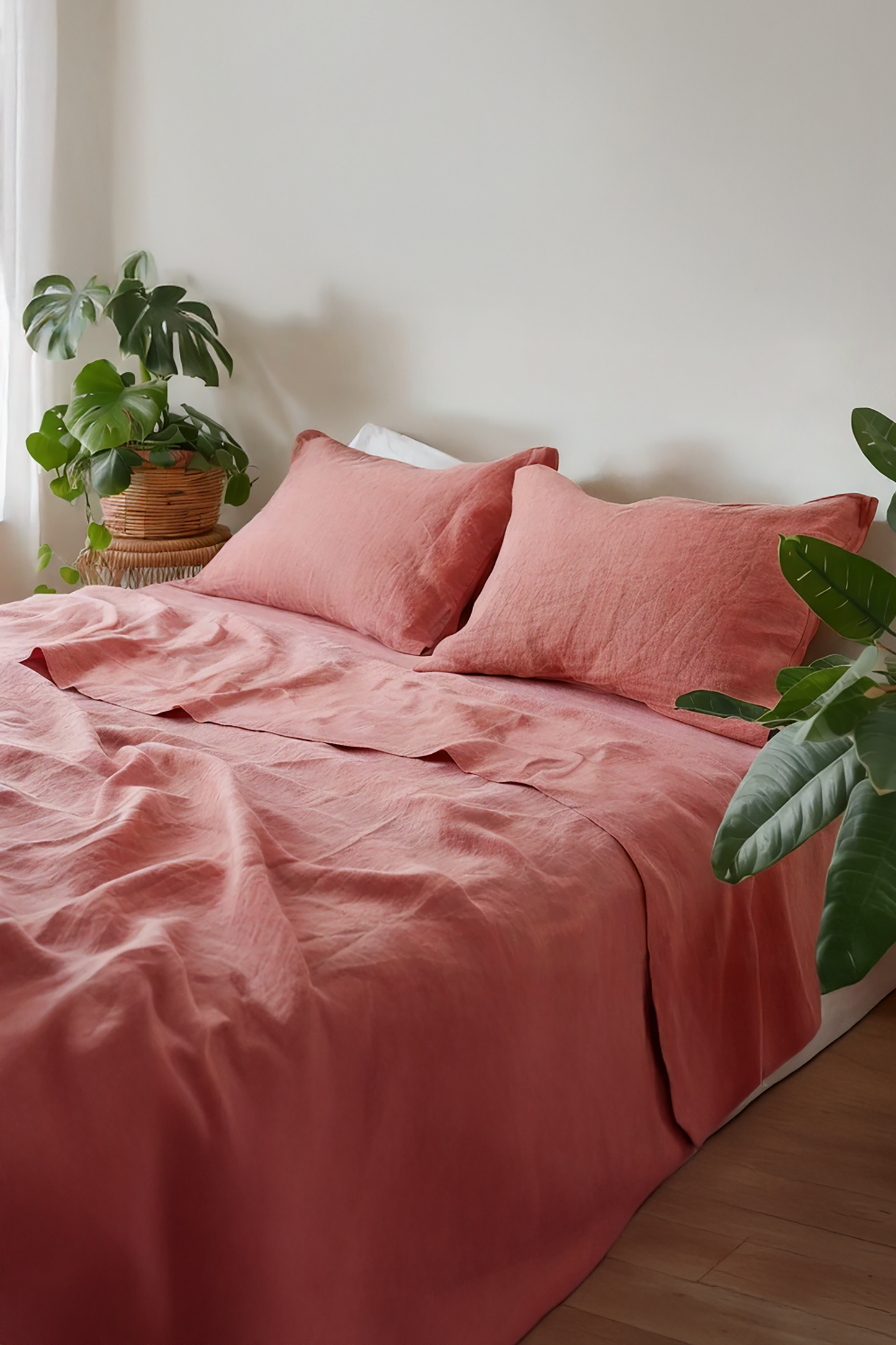 Coral linen flat sheet