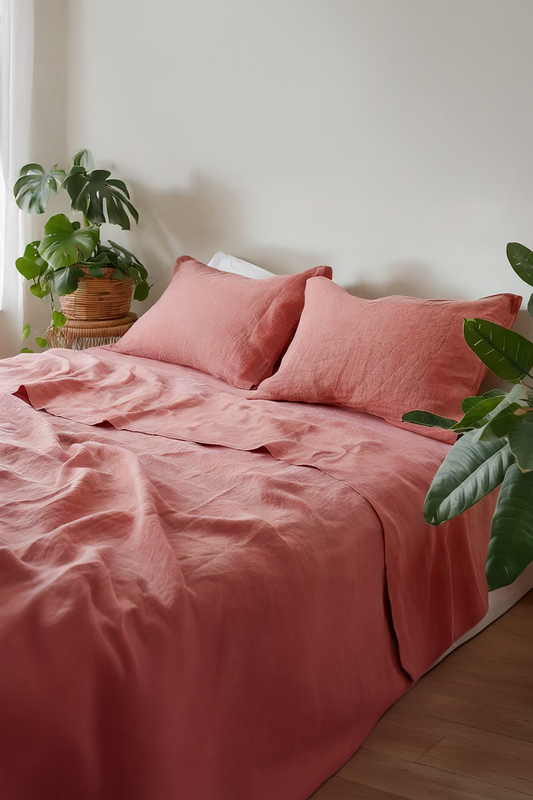 Coral linen flat sheet
