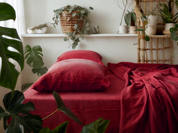 Marsala linen fitted sheet