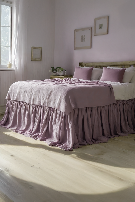 Amethyst linen ruffled bed skirt