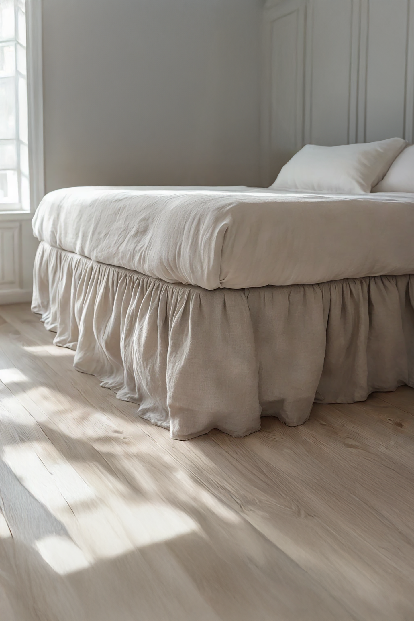 Oat linen ruffled bed skirt