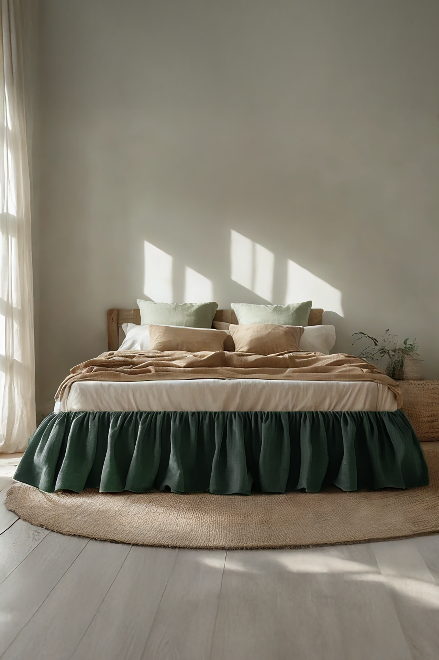 Fern linen ruffled bed skirt