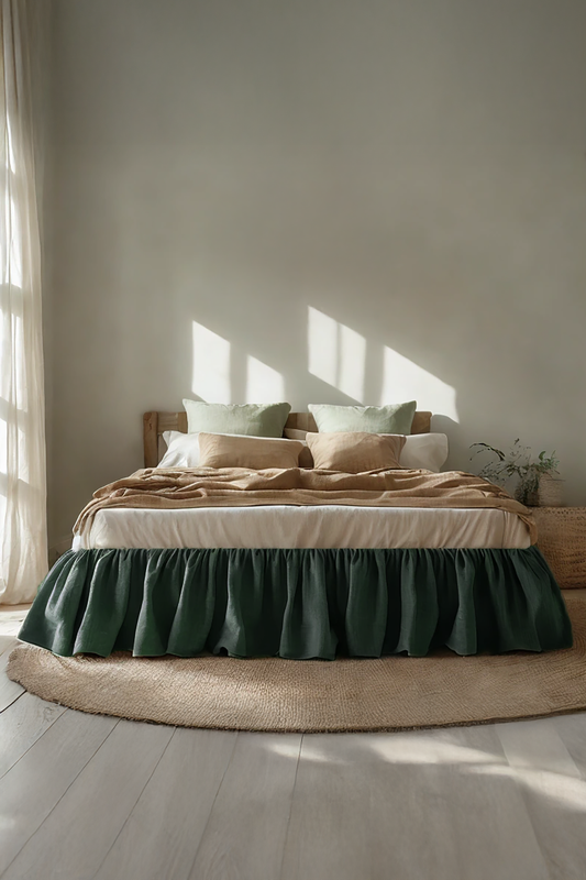 Fern linen ruffled bed skirt