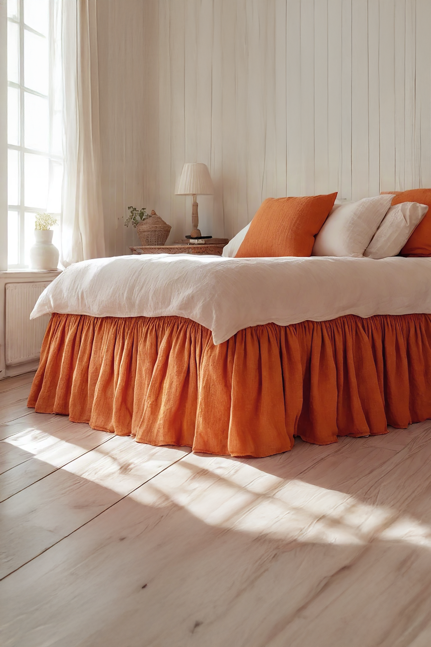 Carrot linen ruffled bed skirt