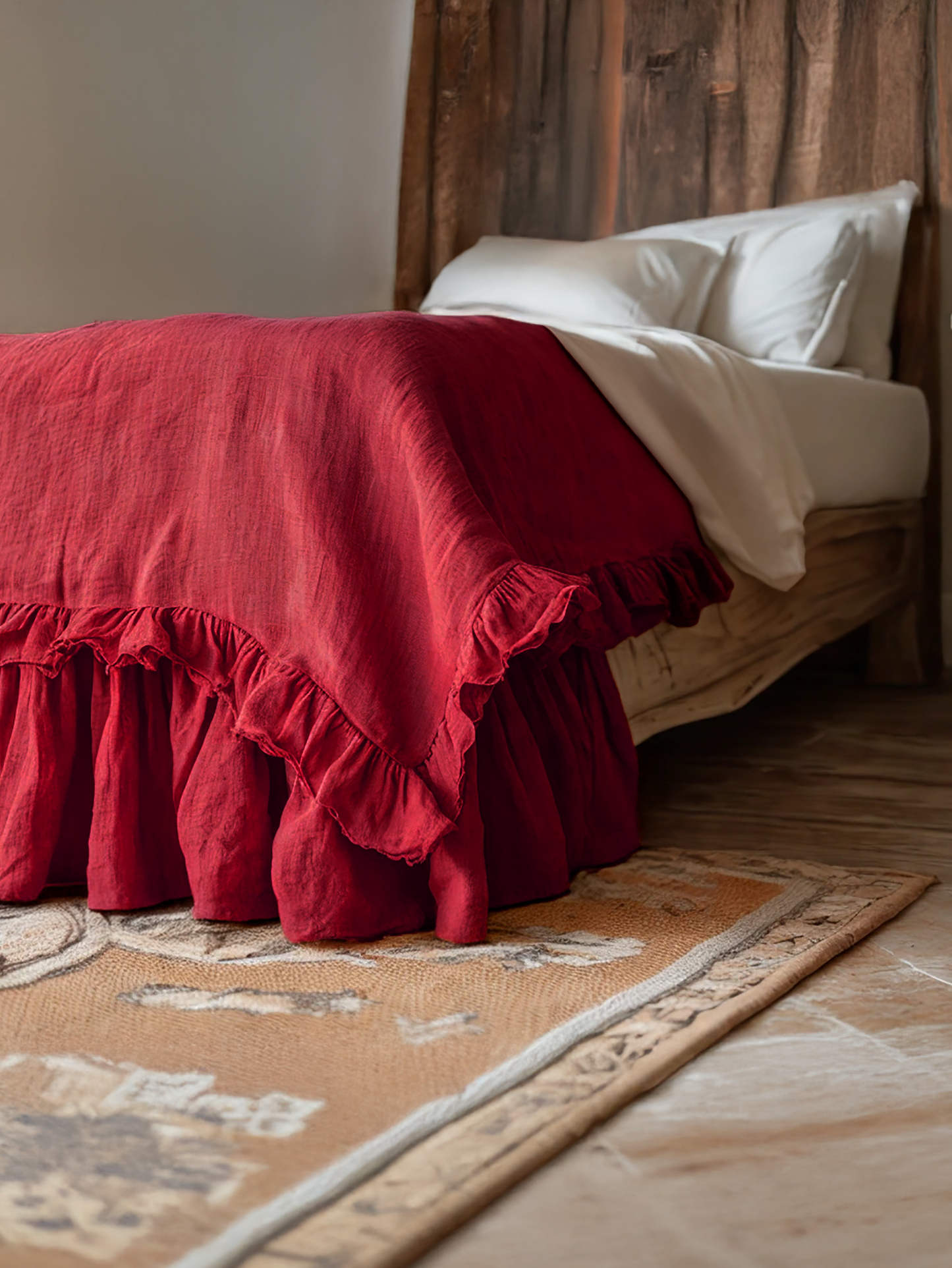 Marsala linen ruffled bed skirt