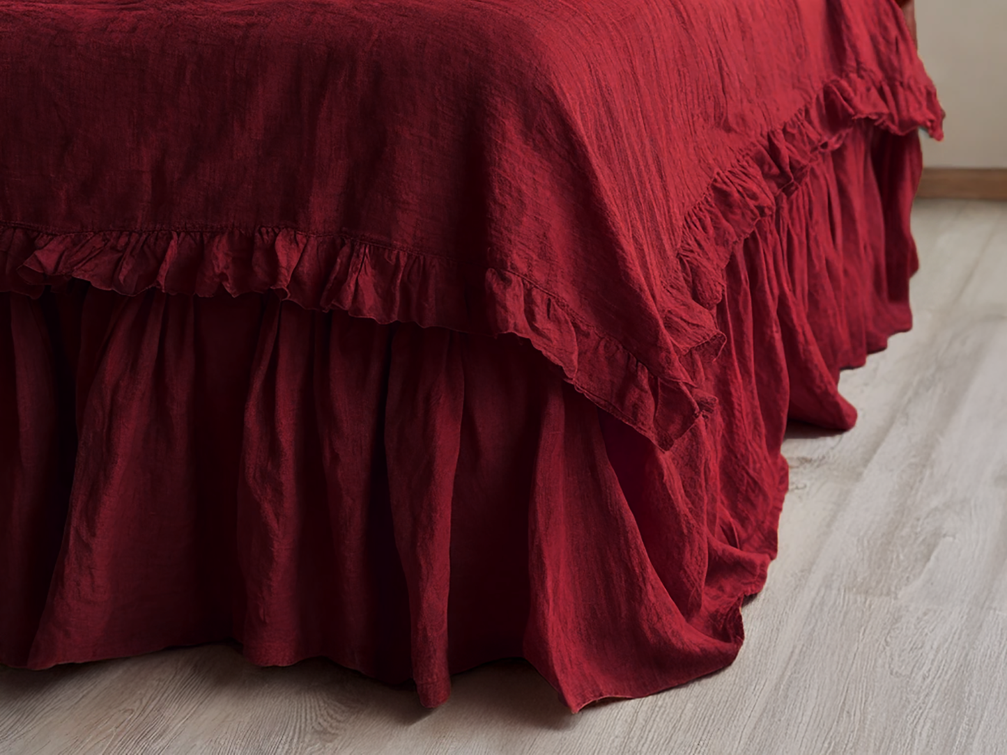 Marsala linen ruffled bed skirt
