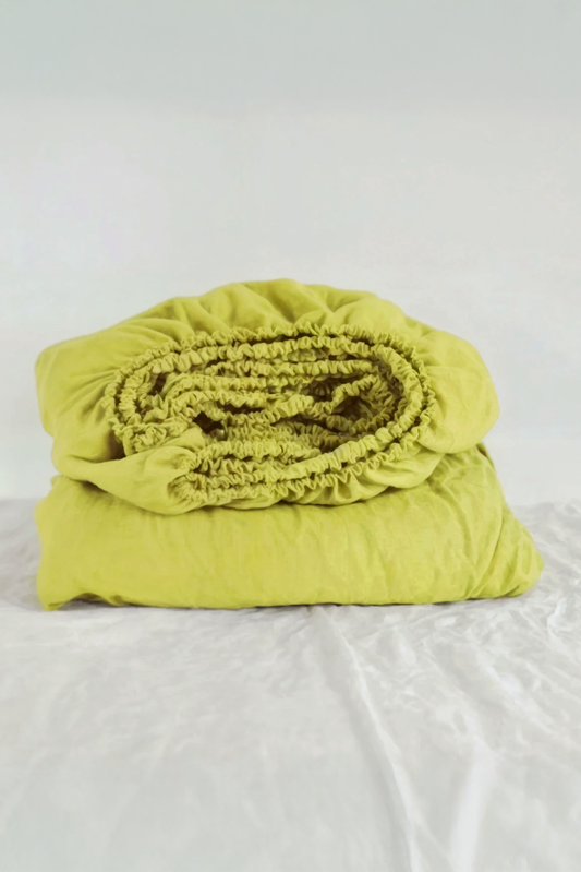 Lemon linen fitted sheet