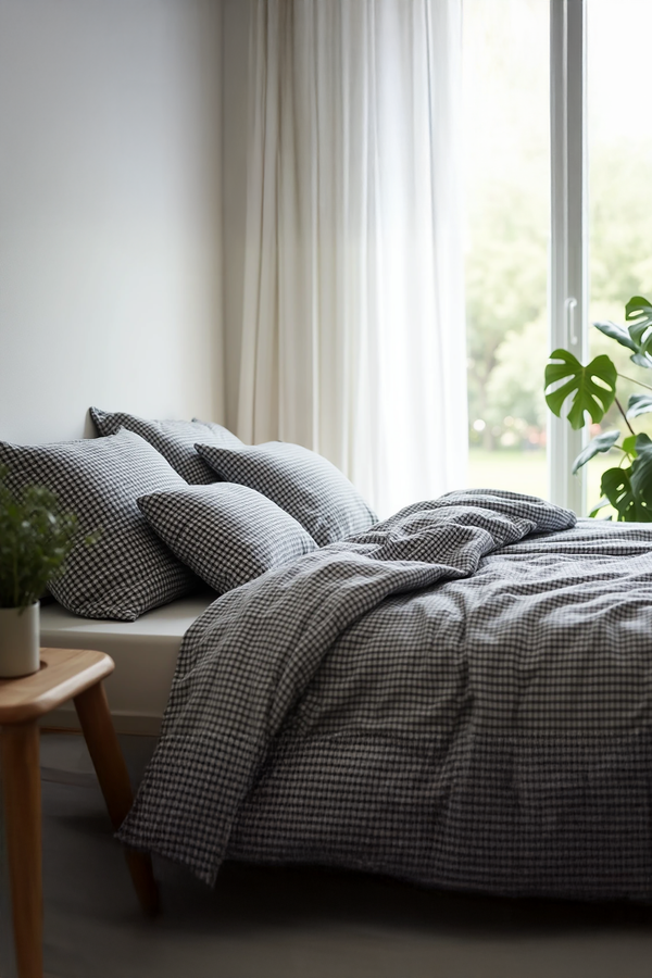 Black Gingham Cotton Bedding Set